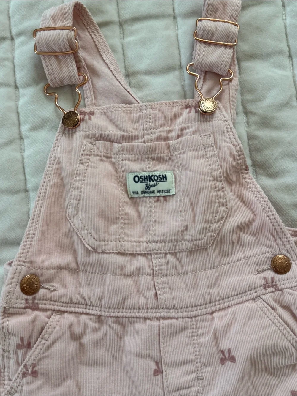 OSHKOSH Baby Girl Bow Print Corduroy Overalls Pink size 12M